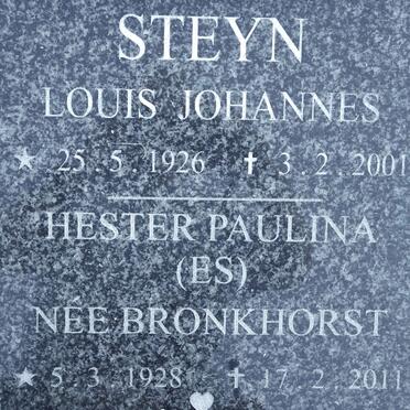 STEYN Louis Johannes 1926-2001 &amp; Hester Paulina BRONKHORST 1928-2011