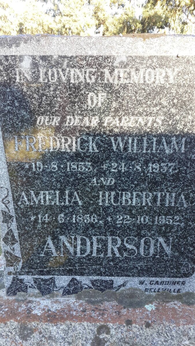 ANDERSON Fredrick William 1853-1937 &amp; Amelia Hubertha 1856-1952