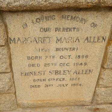 ALLEN Ernest Sibley 1881-1954 &amp; Margaret Maria BRUWER 1896-1949