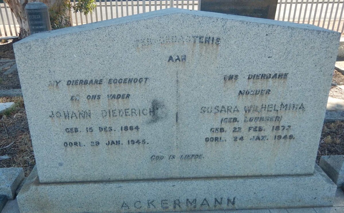 ACKERMANN Johann Diederich 1864-1945 &amp; Susara Wilhelmina LOUBSER 1873-1949