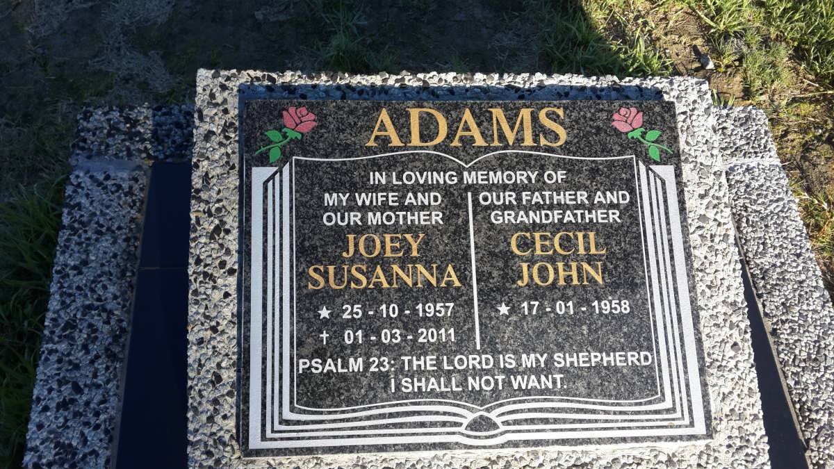 ADAMS Cecil John 1958- &amp; Joey Susanna 1957-2011