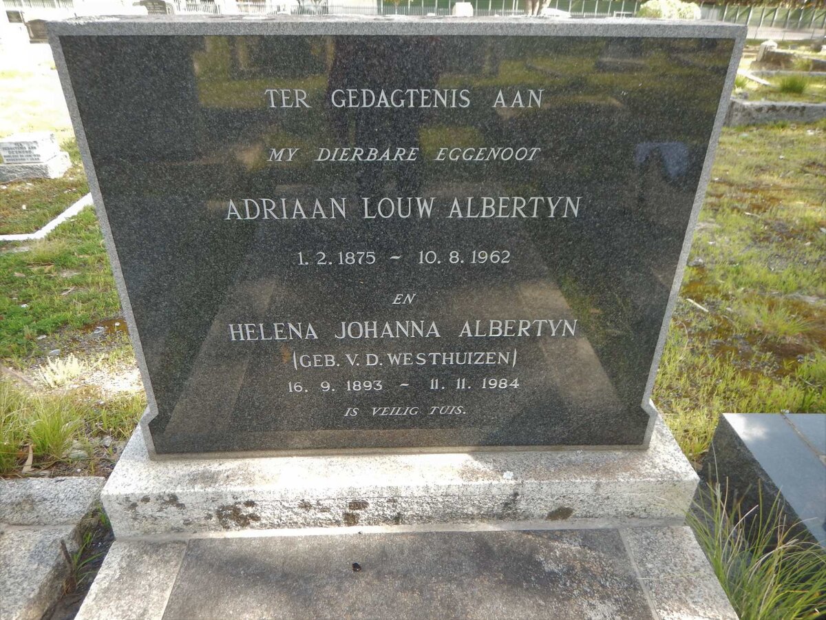 ALBERTYN Adriaan Louw 1875-1962 &amp; Helena Johanna V.D. WESTHUIZEN 1893-1984