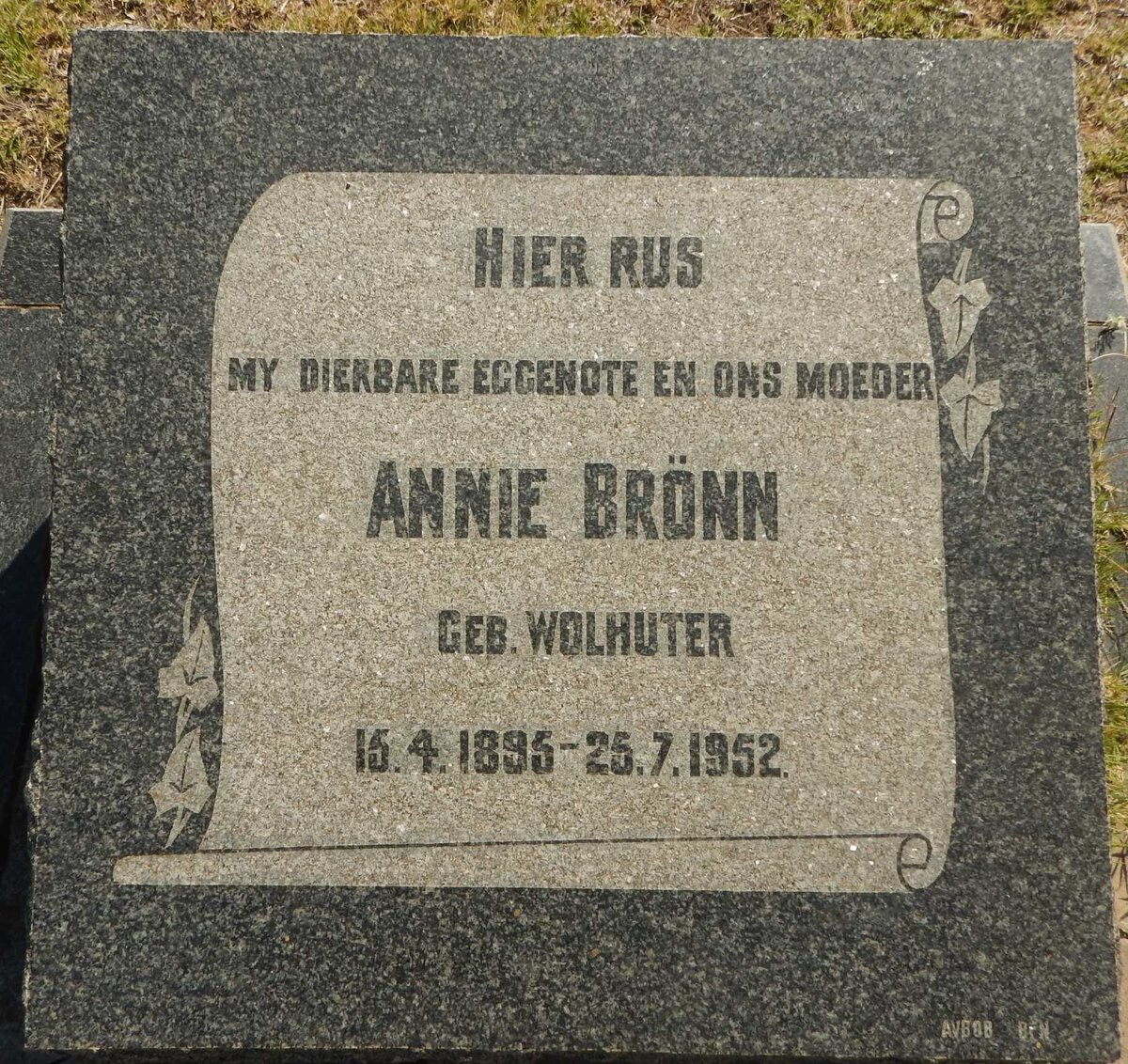 BRONN Annie nee WOLHUTER 1895-1952