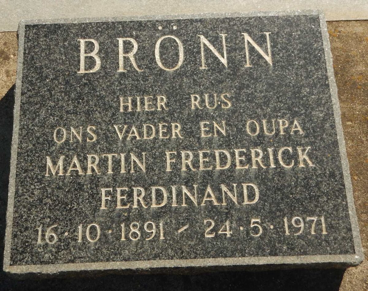 BRONN Martin Frederick Ferdinand 1891-1971