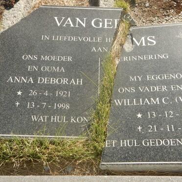 GEEMS William C., van 1913-1991 &amp; Anna Deborah 1921-1998