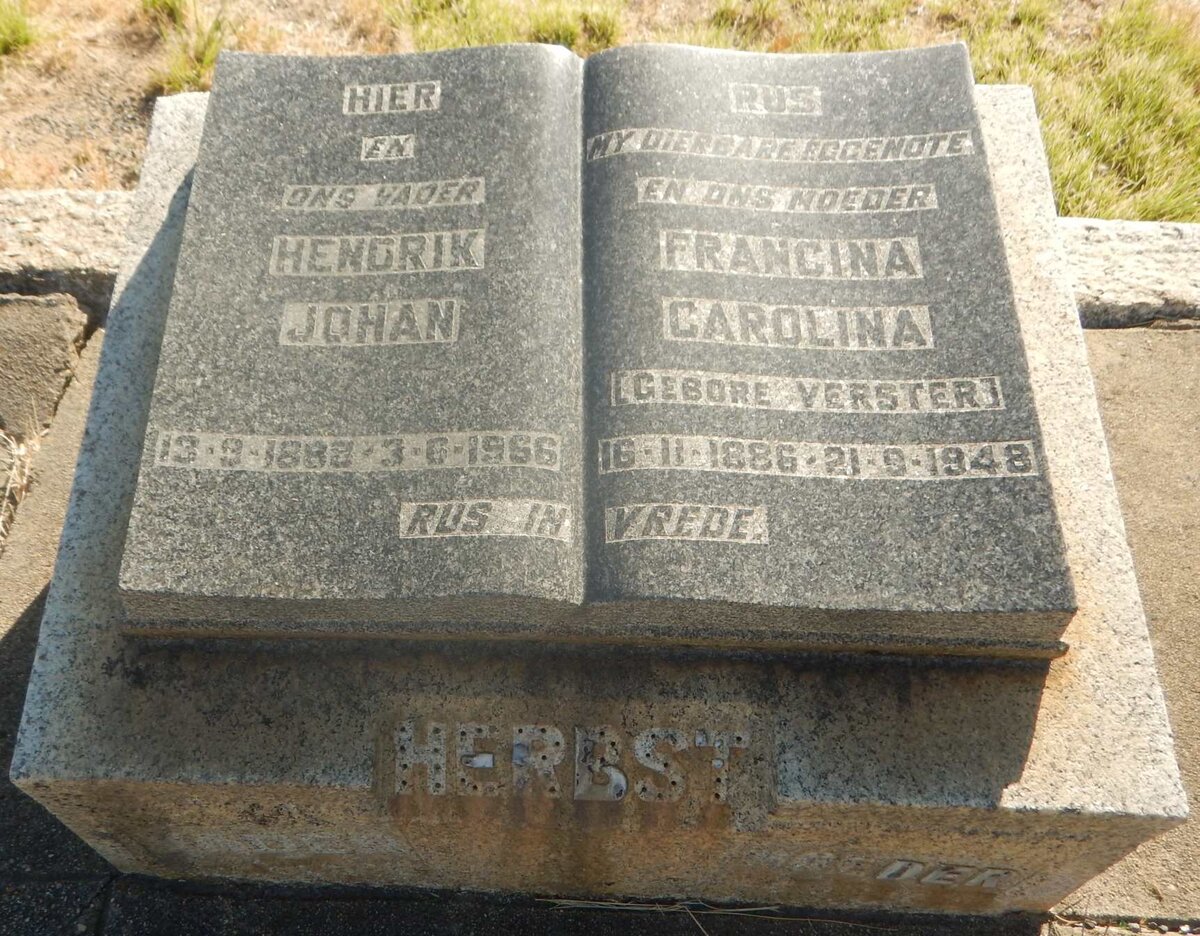 HERBST Hendrik Johan 1888-1956 &amp; Francina Carolina VERSTER 1886-1948