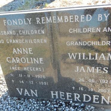 HEERDEN William James, van 1921-2003 &amp; Anne Caroline HEGERS 1926-1991