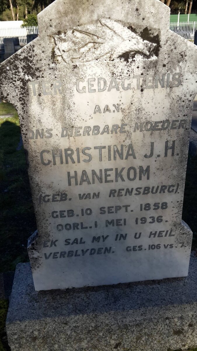 HANEKOM Christina J.H. nee VAN RENSBURG 1858-1936