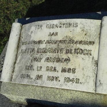 KOCK Aletta Elizabeth, de nee REEDER 1885-1943