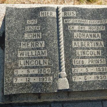 LINCOLN John Henry William 1889-1975 &amp; Johanna Albertina PRINS 1891-1950