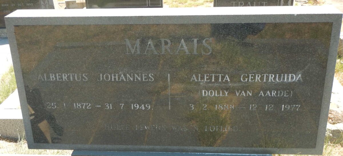 MARAIS Albertus Johannes 1872-1949 &amp; Aletta Gertruida VAN AARDE 1888-1977