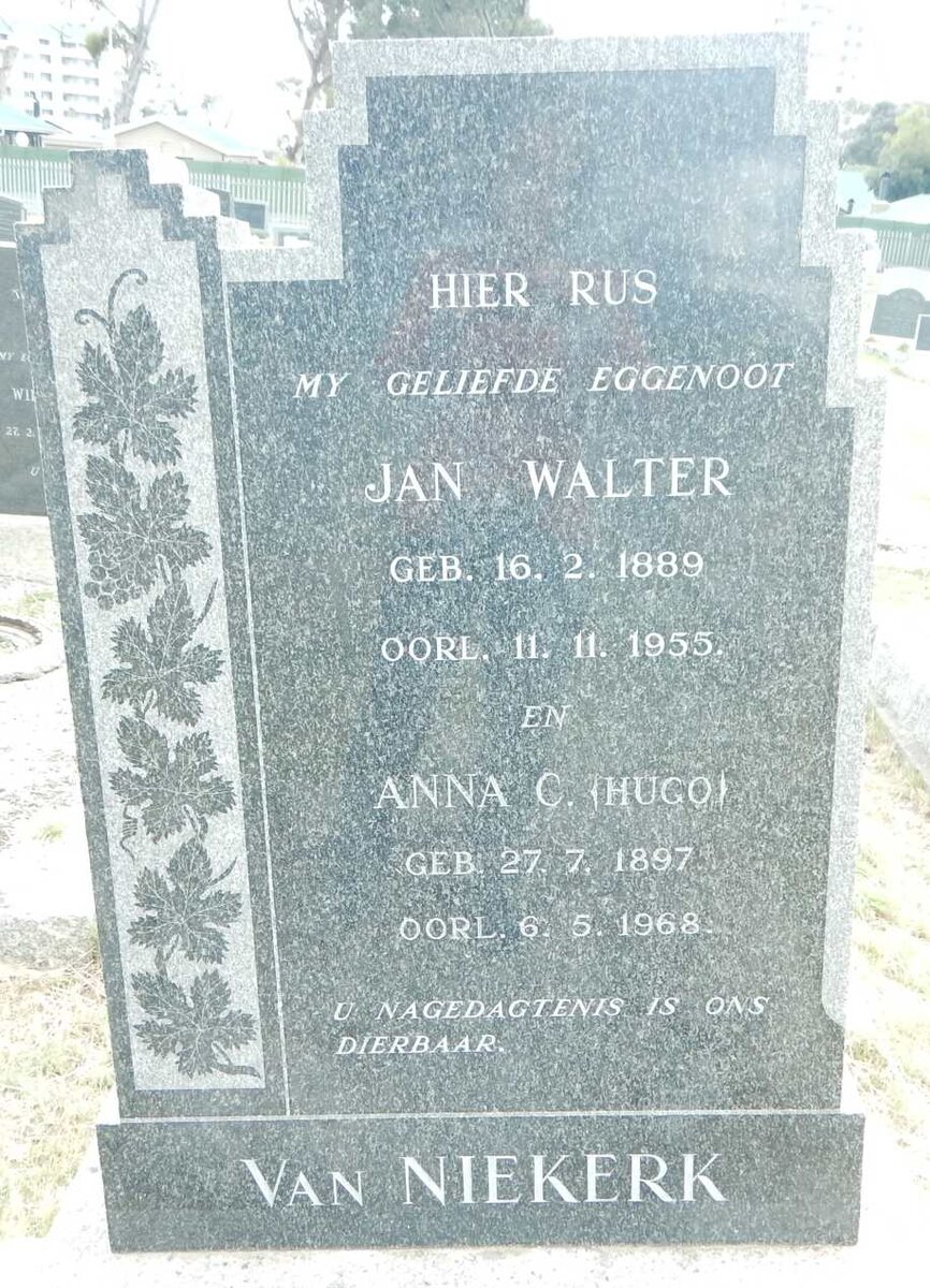 NIEKERK Jan Walter, van 1889-1955 &amp; Anna C. HUGO 1897-1968