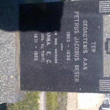 NESER Petrus Jacobus 1863-1939 &amp; Anna E.C. DU TOIT 1871-1955