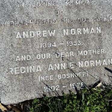 NORMAN Andrew 1894-1953 &amp; Regina Annie BOSHOFF 1902-1976