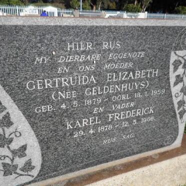 ? Karel Frederick 1878-1966 &amp; Gertruida Elizabeth GELDENHUYS 1879-1959