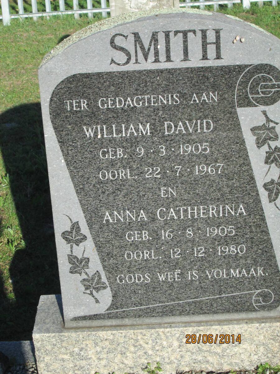 SMITH William David 1905-1967 &amp; Anna Catherina 1905-1980