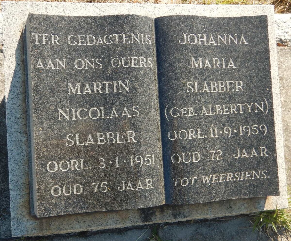 SLABBER Martin Nicolaas -1951 &amp; Johanna Maria ALBERTYN -1959
