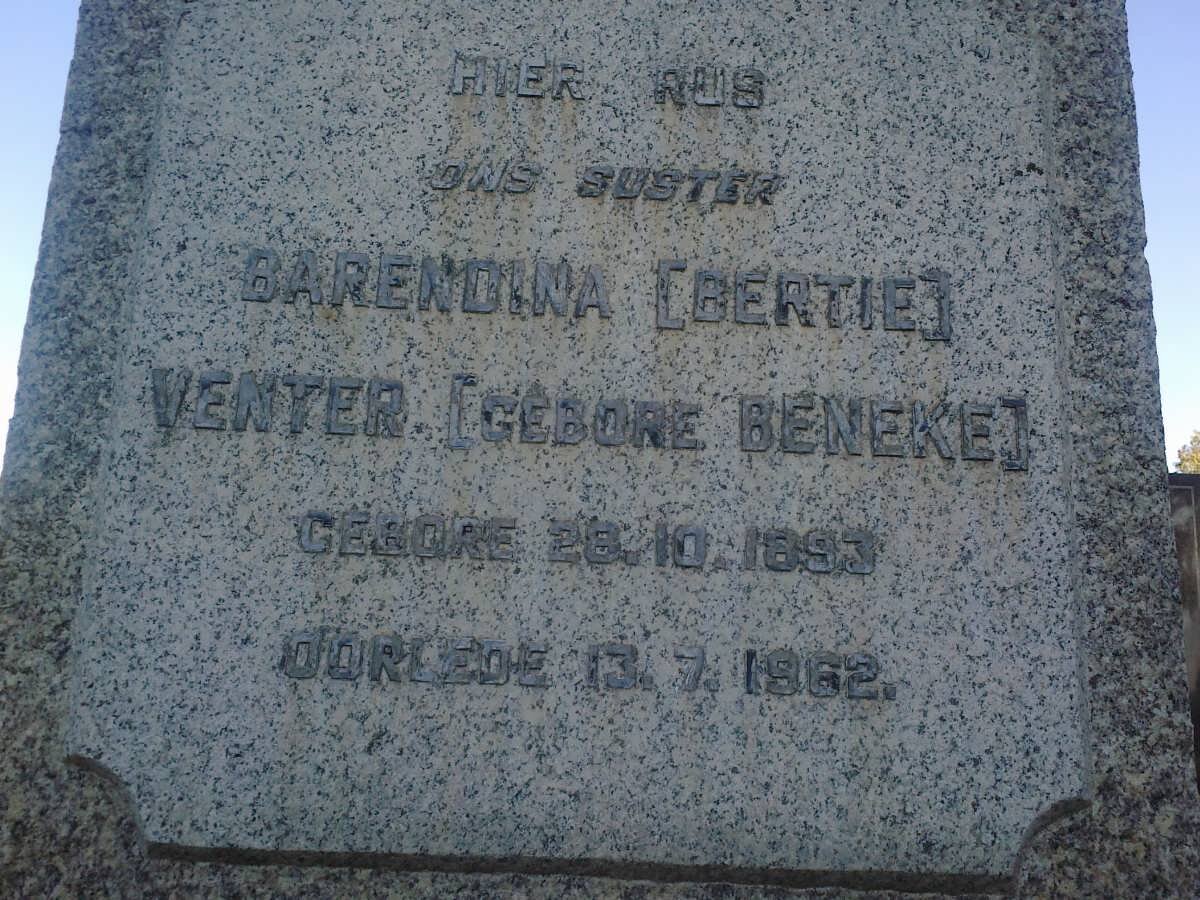 VENTER Barendina nee BENEKE 1893-1962