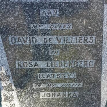 VILLIERS David, de :: LIEBENBERG Rosa nee LATSKY :: ? Johanna