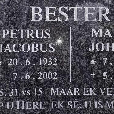 BESTER Petrus Jacobus 1932-2002 &amp; Martha Johanna 1933-2017
