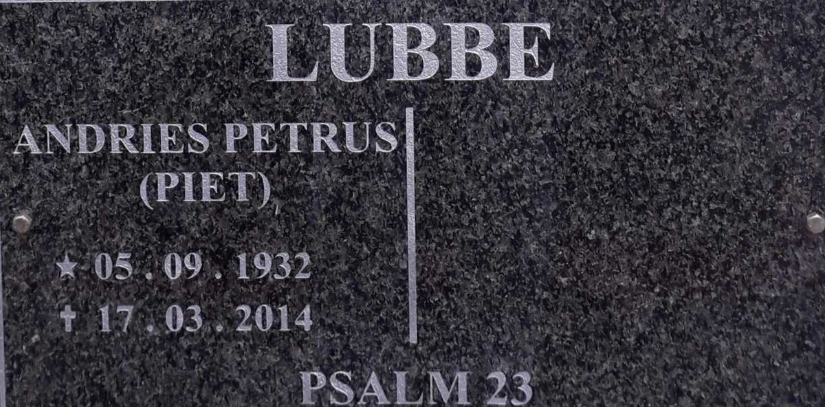 LUBBE Andries Petrus 1932-2014