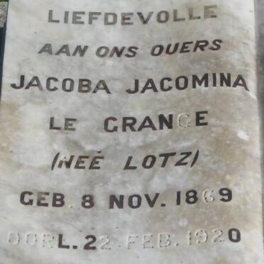 GRANGE Jacobus Petrus, le 1868-1940 &amp; Jacoba Jacomina LOTZ 1869-1920