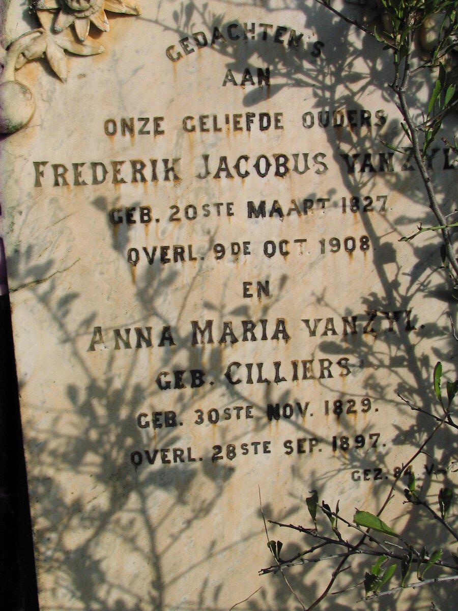 ZYL Frederik Jacobus, van 1827-1908 &amp; Anna Maria CILLIERS 1829-1897