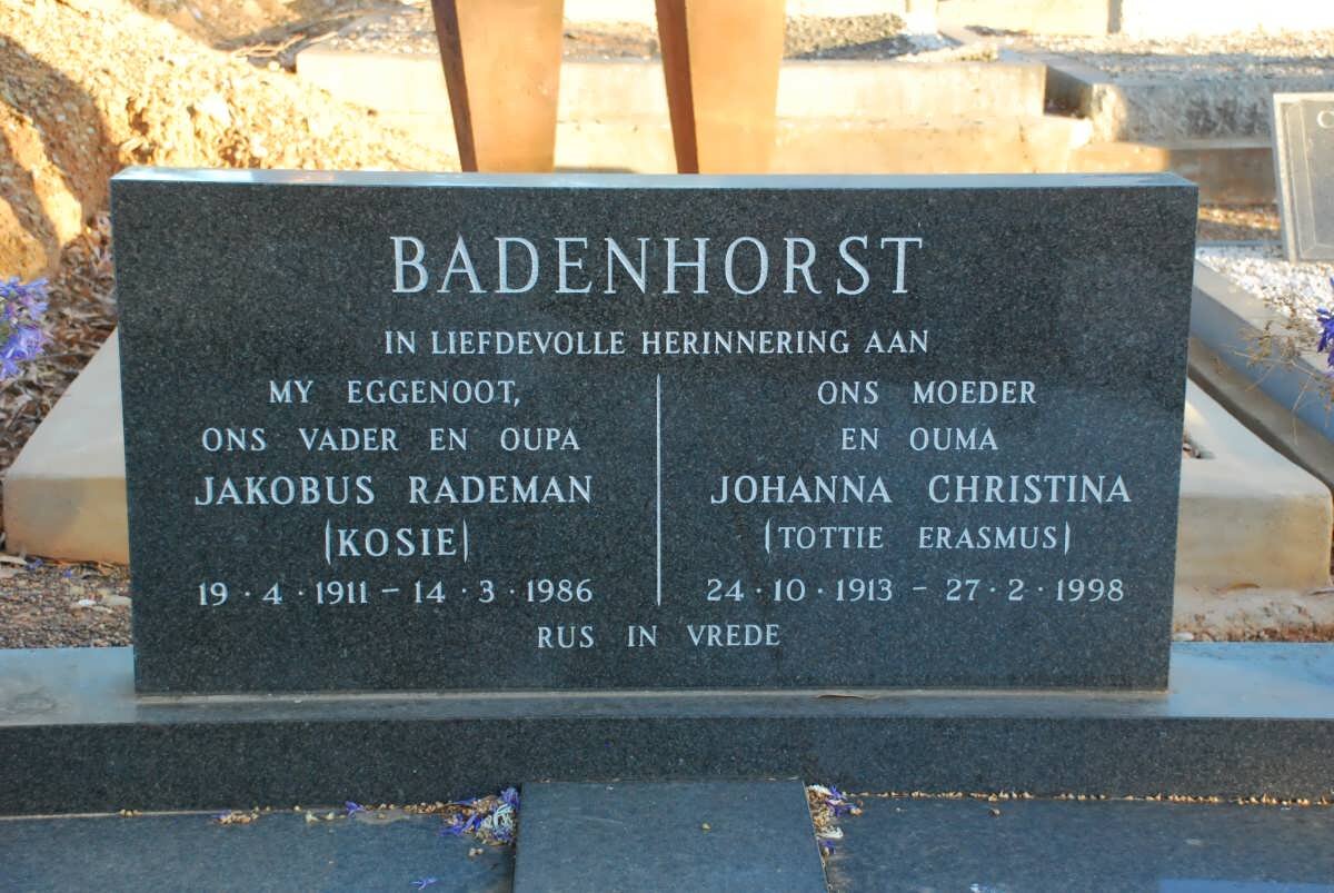 BADENHORST Jakobus Rademan 1911-1986 &amp; Johanna Christina ERASMUS 1919-1998