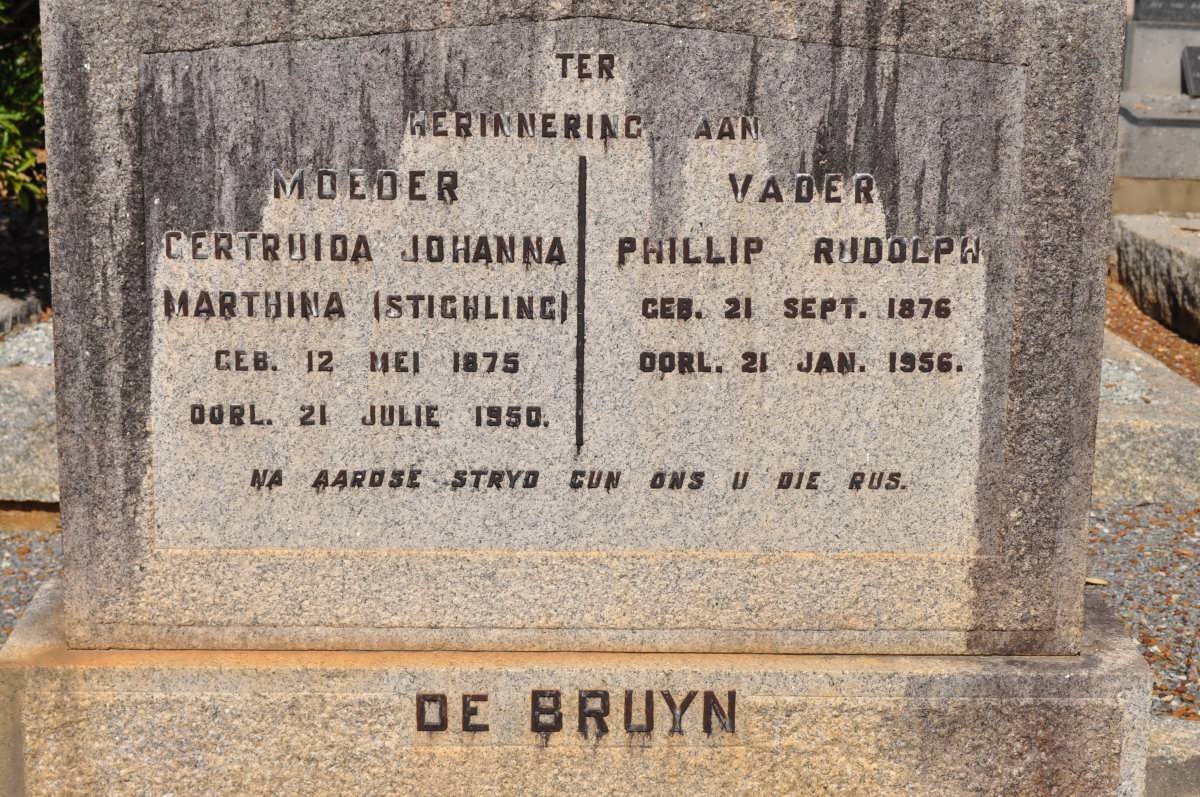 BRUYN Phillip Rudolph, de 1876-1956 &amp; Gertruida Johanna Marthina STIGHLING 1875-1950