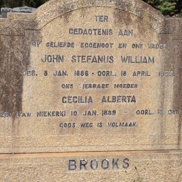 BROOKS John Stefanus William 1886-1957 &amp; Cecilia Alberta VAN NIEKERK 1889-1987