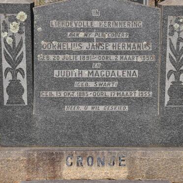CRONJE Cornelius Janse Hermanus 1891-1950 &amp; Judith Magdalena SWART 1885-1955