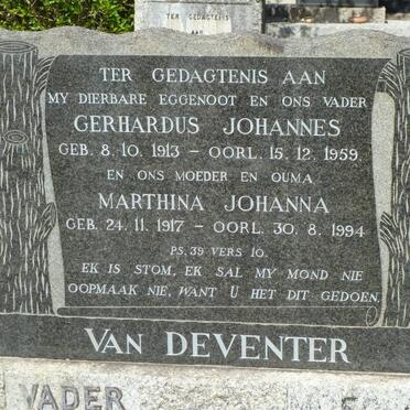 DEVENTER Gerhardus Johannes, van 1913-1959 &amp; Marthina Johanna 1917-1994