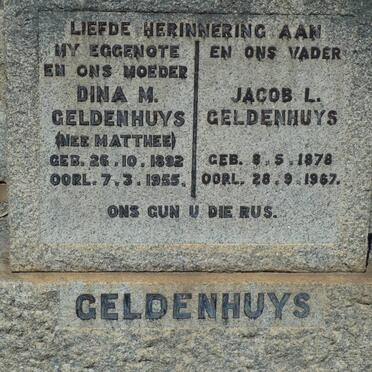 GELDENHUYS Jacob L. 1878-1967 &amp; Dina M. MATTHEE 1892-1955