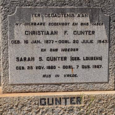 GUNTER Christiaan F. 1877-1943 &amp; Sarah S. LOURENS 1880-1967
