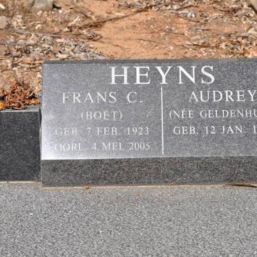 HEYNS Frans C. 1923-2005 &amp; Audrey GELDENHUYS 1927-