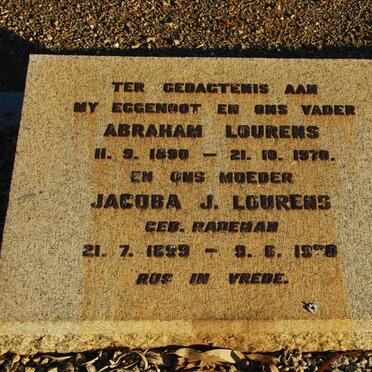 LOURENS Abraham 1890-1970 &amp; Jacoba J. nee RADEMAN 1899-1979