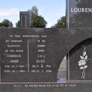 LOURENS Cornelis Janse 1923-1983 &amp; E.M.J. 1924-2006