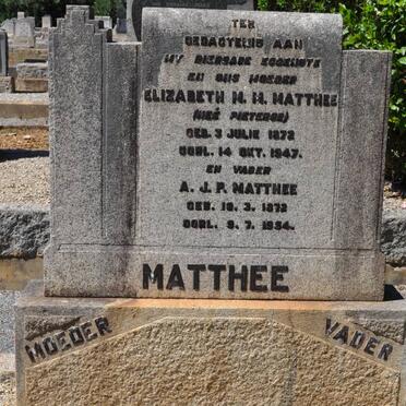MATTHEE A.J.P. 1872-1954 &amp; Elizabeth M.H. PIETERSE 1872-1947