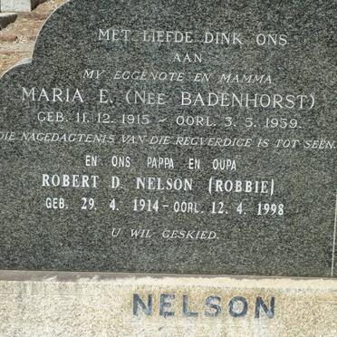 NELSON Robert D. 1914-1998 &amp; Maria E. BADENHORST 1915-1959