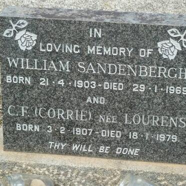 SANDENBERGH William 1903-1969 &amp; C.E. LOURENS 1907-1979