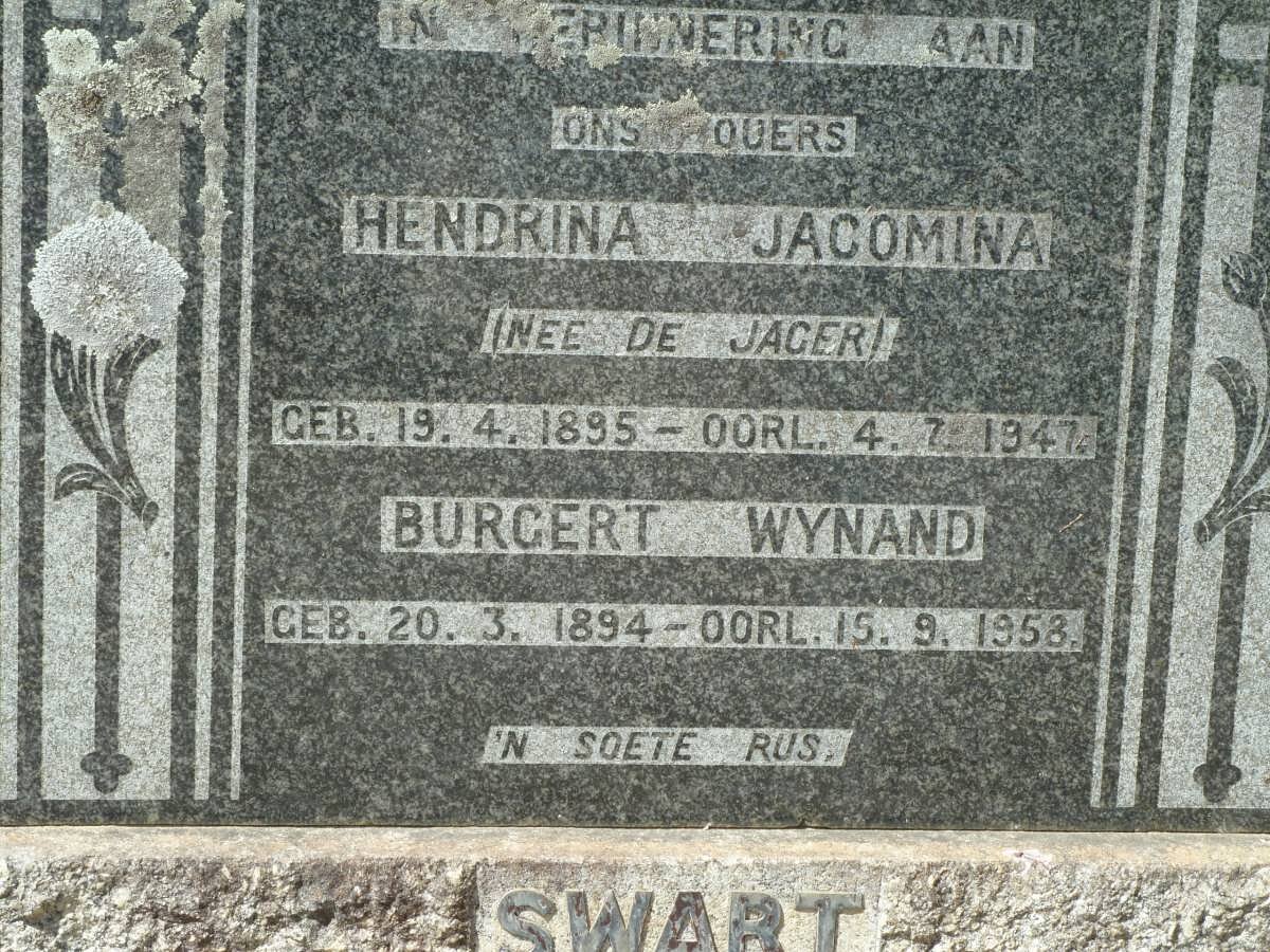 SWART Burgert Wynand 1894-1958 &amp; Hendrina Jacomina DE JAGER 1895-1947