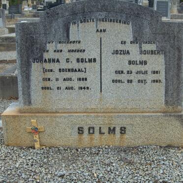 SOLMS Jozua Joubert 1881-1963 &amp; Johanna C. ODENDAAL 1885-1949
