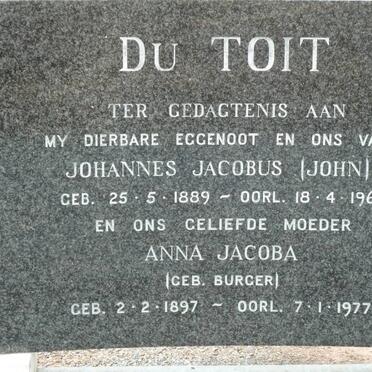TOIT Johannes Jacobus, du 1889-1969 &amp; Anna Jacoba BURGER 1897-1977