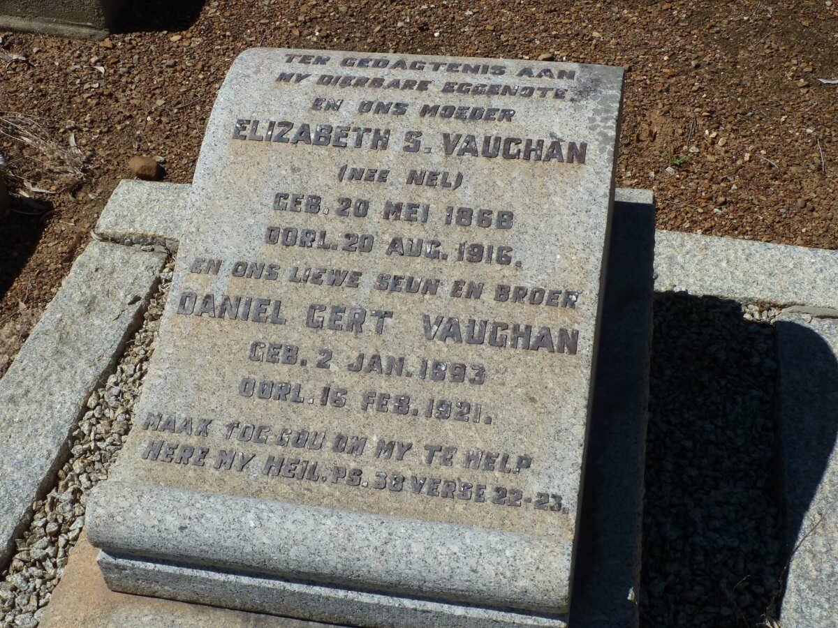VAUGHAN Elizabeth S. nee NEL 1868-1916 :: VAUGHAN Daniel Gert 1893-1921