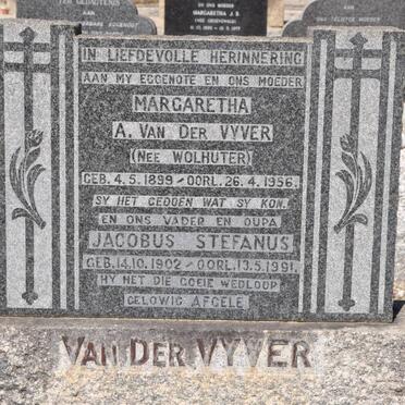 VYVER Jacobus Stefanus, van der 1902-1991 &amp; Margaretha A. WOLHUTER 1899-1956