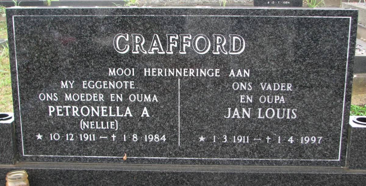 CRAFFORD Jan Louis 1911-1997 &amp; Petronella A. 1911-1984