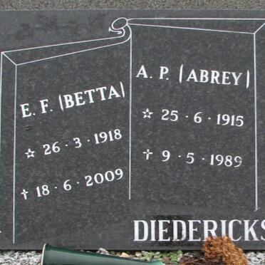 DIEDERICKS A.P. 1915-1989 &amp; E.F. 1918-2009