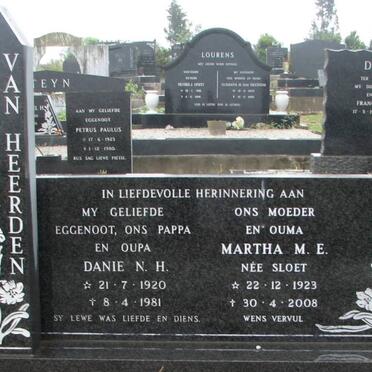 HEERDEN Danie N.H., van 1920-1981 &amp; Martha M.E. SLOET 1923-2008