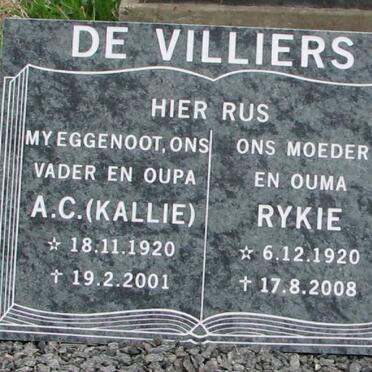 VILLIERS A.C., de 1920-2001 &amp; Rykie 1920-2008
