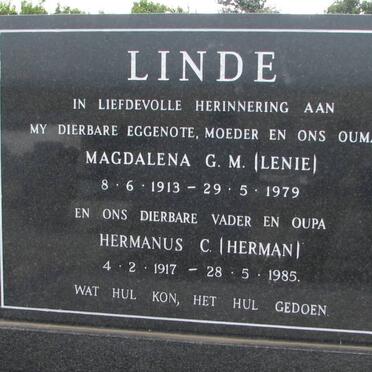 LINDE Hermanus C. 1917-1985 &amp; Magdalena G.M. 1913-1979